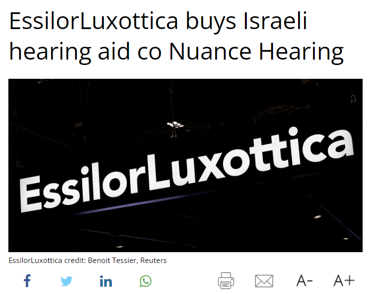 Essilorluxottica Buys Israeli Hearing Aid Co Nuance Hearing