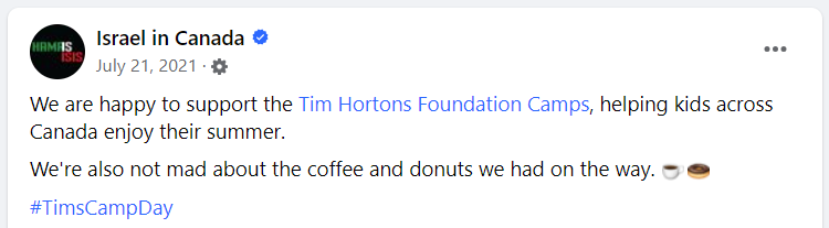 Tim Hortons Supported By Israel In Canada