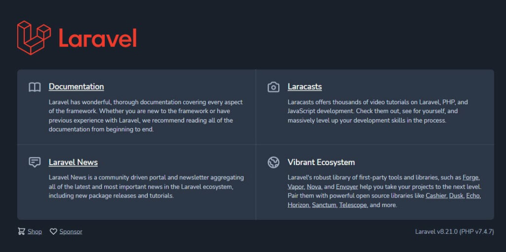 Tampilan Default Laravel 8 Dengan Php V7.4